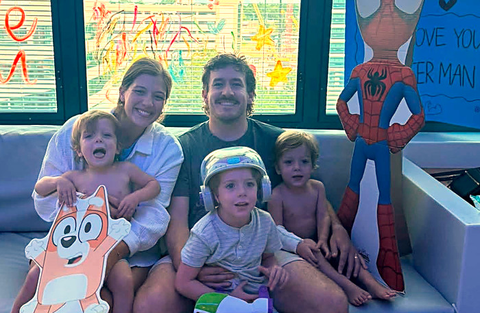 Carter and his family celebrating his brother Grayson&rsquo;s birthday in hospital